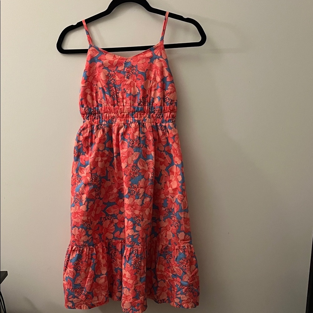 Charming Floral Kids Dress in Coral and Blue